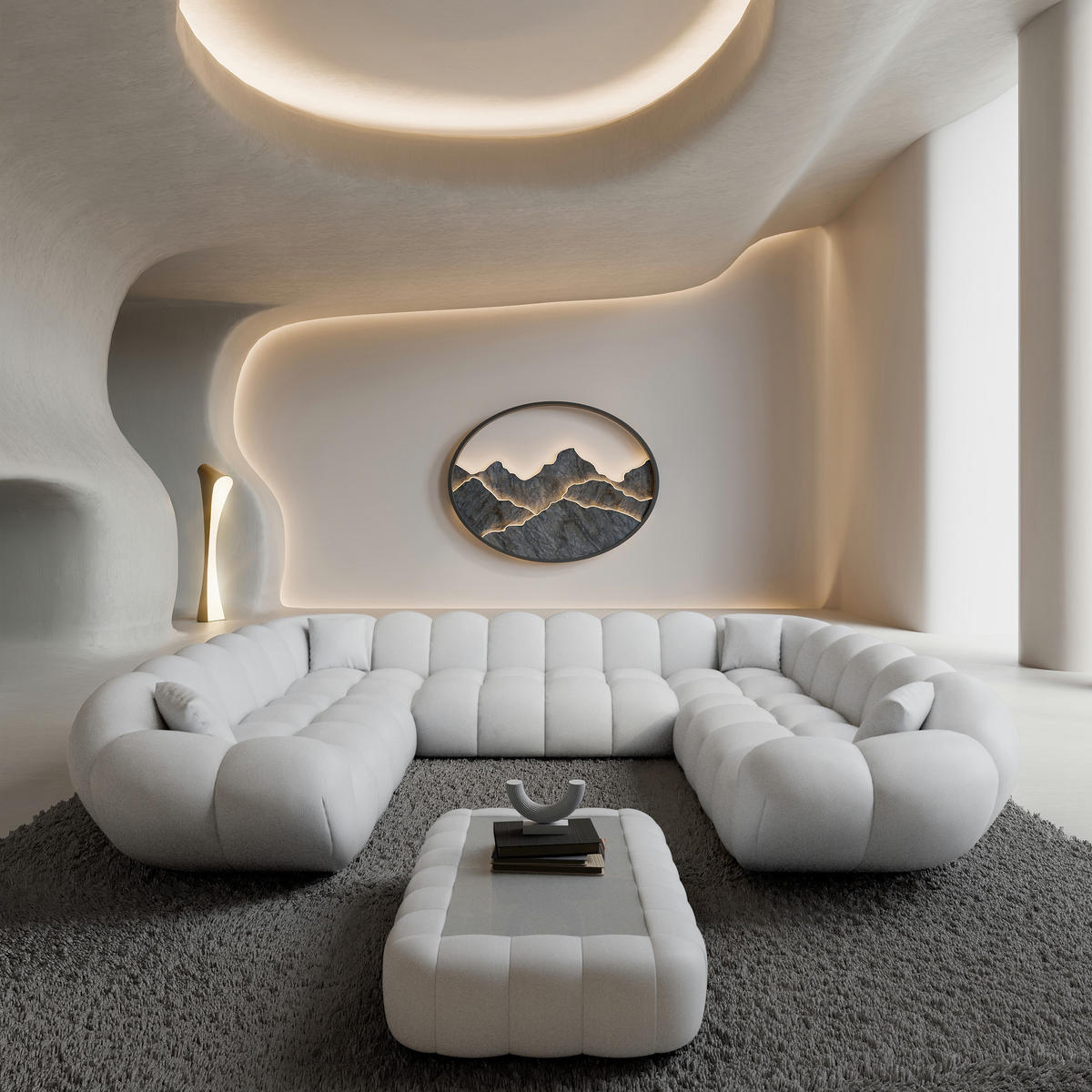 WOHNLANDSCHAFT Liva Weiß Kunstleder U-Form XXL Panorama - Weiß, Kunststoff (316/70/258cm) - VAROYAL