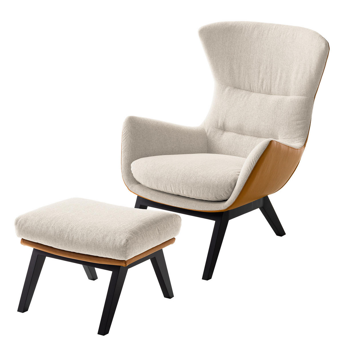 HOCKER mit Holzfüßen - Cognac/Beige, Birkenholz/Textil (54/41/41cm) - home24