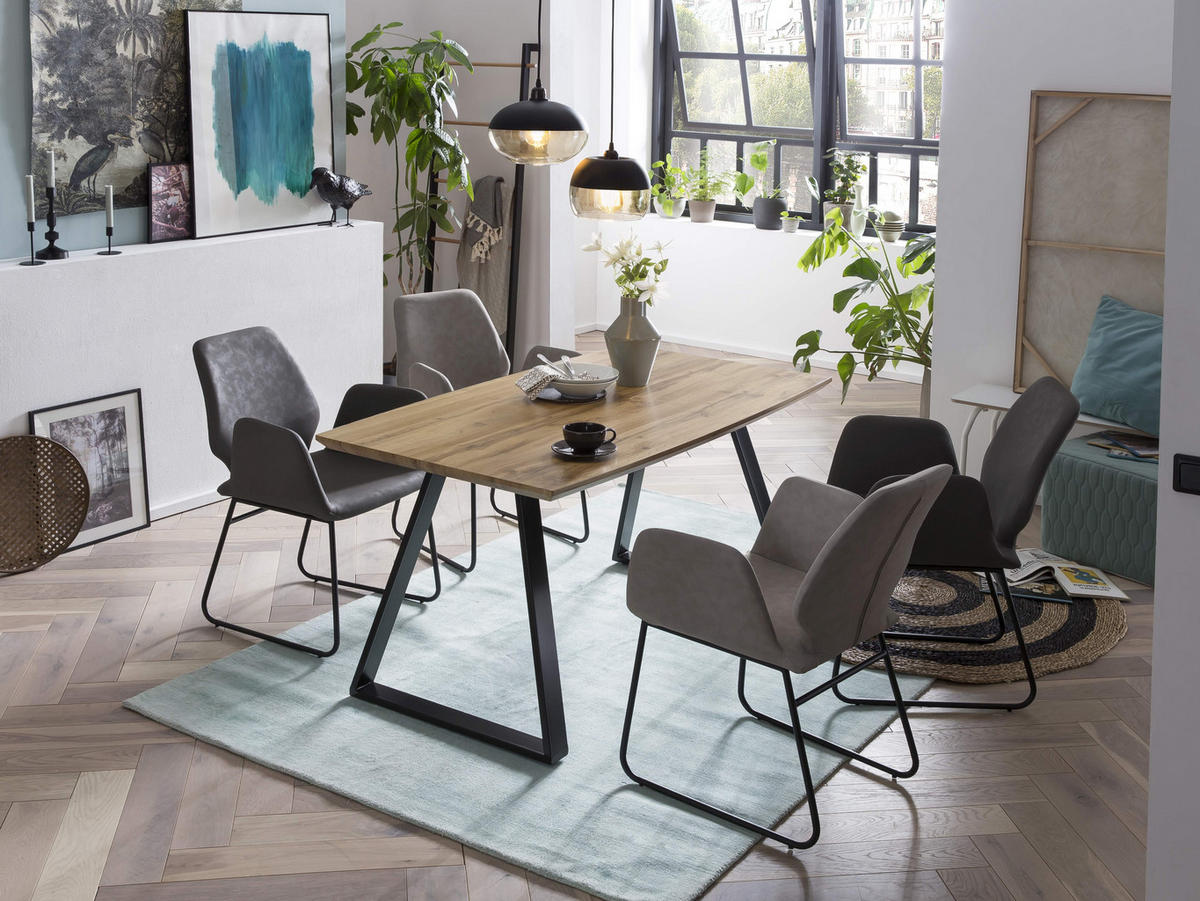 ESSZIMMERTISCH MATIAS - 140x80 cm - MDF mit Eiche-Dekor, Beine Metall - Naturfarben, Metall (80/140/75cm) - TPFLiving