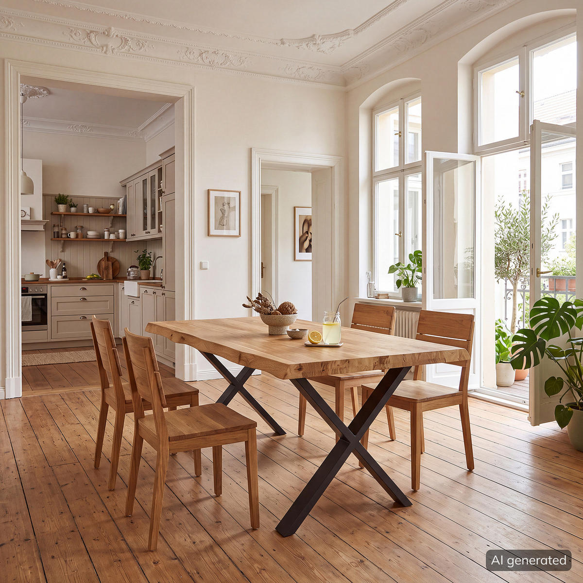ESSTISCH - Metall / Massivholz - Eichefarben/Schwarz, Holz/Metall (100/200/76cm) - home24