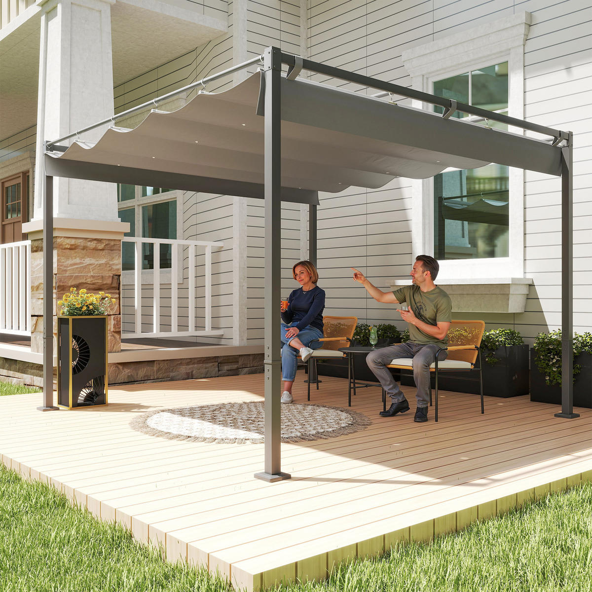 PERGOLA mit einziehbarem Dach Grau 298/297/221 cm - Grau, Metall (297/221/298cm) - Outsunny