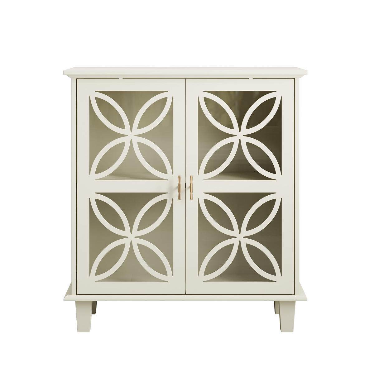 SIDEBOARD aus MDF und Holzwerkstoff 80x38x87 cm Creme mit Hartglastüren, verstellbaren Einlegeböden und Kippschutz - Creme, Holzwerkstoff (80/87/38cm) - Modfu