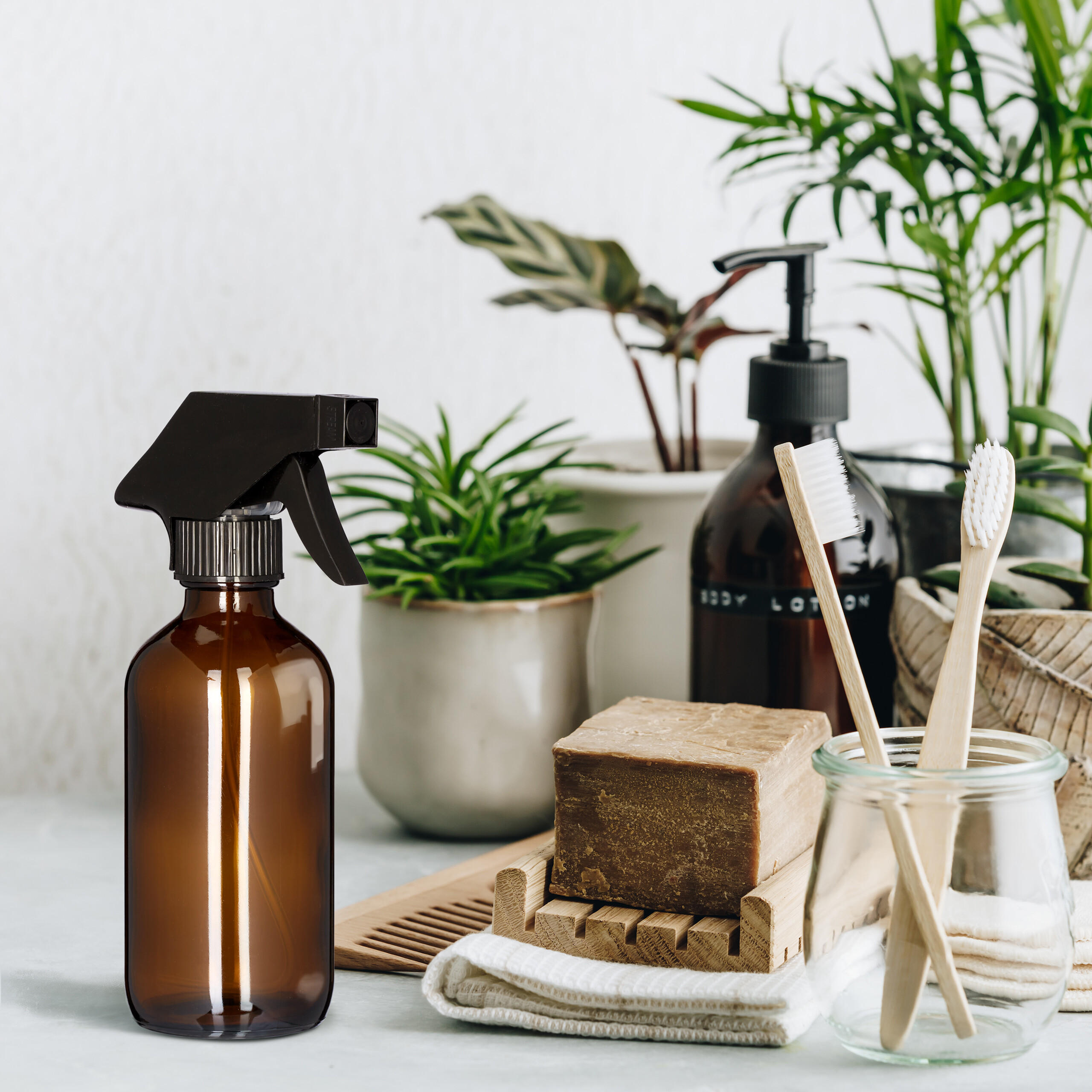 2XSPRÜHFLASCHE - Braun, Glas/Kunststoff (9.5/18/6cm) - Relaxdays