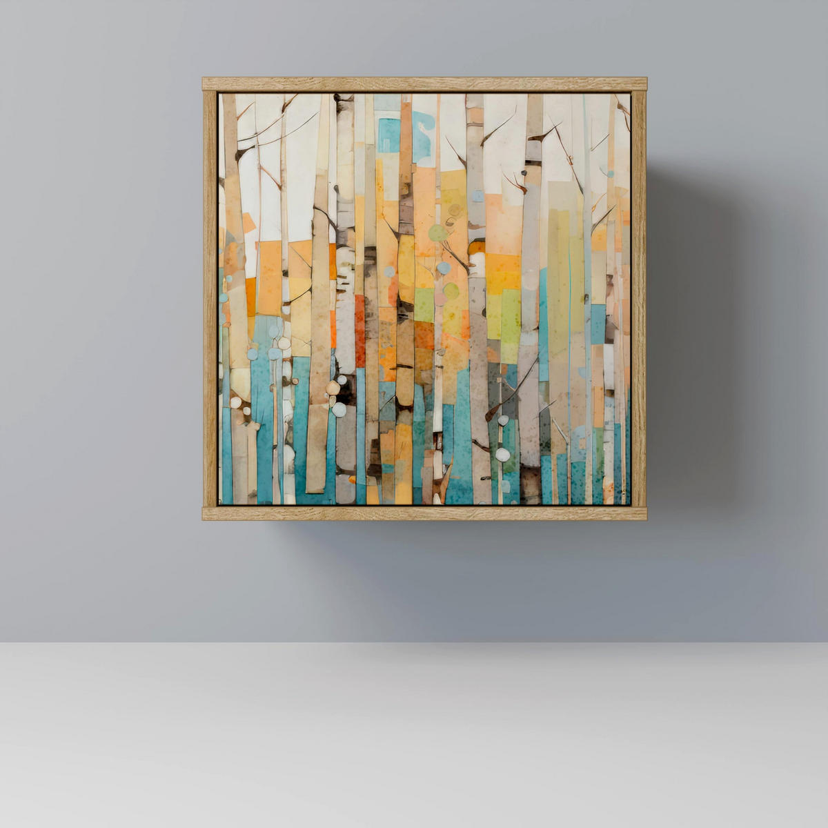 SIDEBOARD BIRCH KALEIDOSCOPE, Eichefarben, 57,5x42x72,5 cm, Schwarze Metallfüße - Eichefarben/Multicolor, Holzwerkstoff/Metall (57.5/72.5/42cm) - SpaceRebels