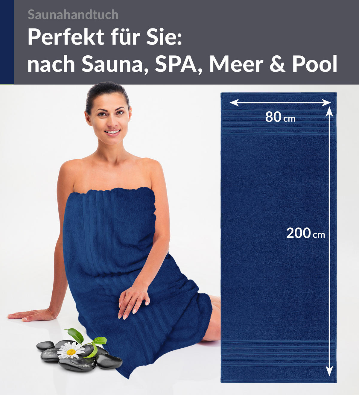SAUNATUCH 80x200 cm 2er Set London Marine Blau - Dunkelblau, Textil (80/200cm) - Lashuma