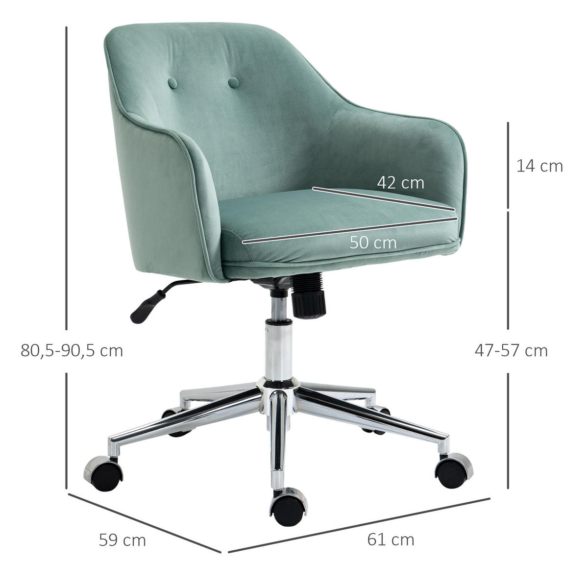 BÜROSTUHL mit Wippenfunktion höhenverstellbarer Schreibtischstuhl Grün - Grün, Textil (59/90.5/61cm) - Vinsetto