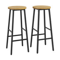 BARHOCKER 2er Set 70cm Holzoptik Sitz Schwarz Metall - Schwarz, Metall (30/70/30cm) - FLIEKS