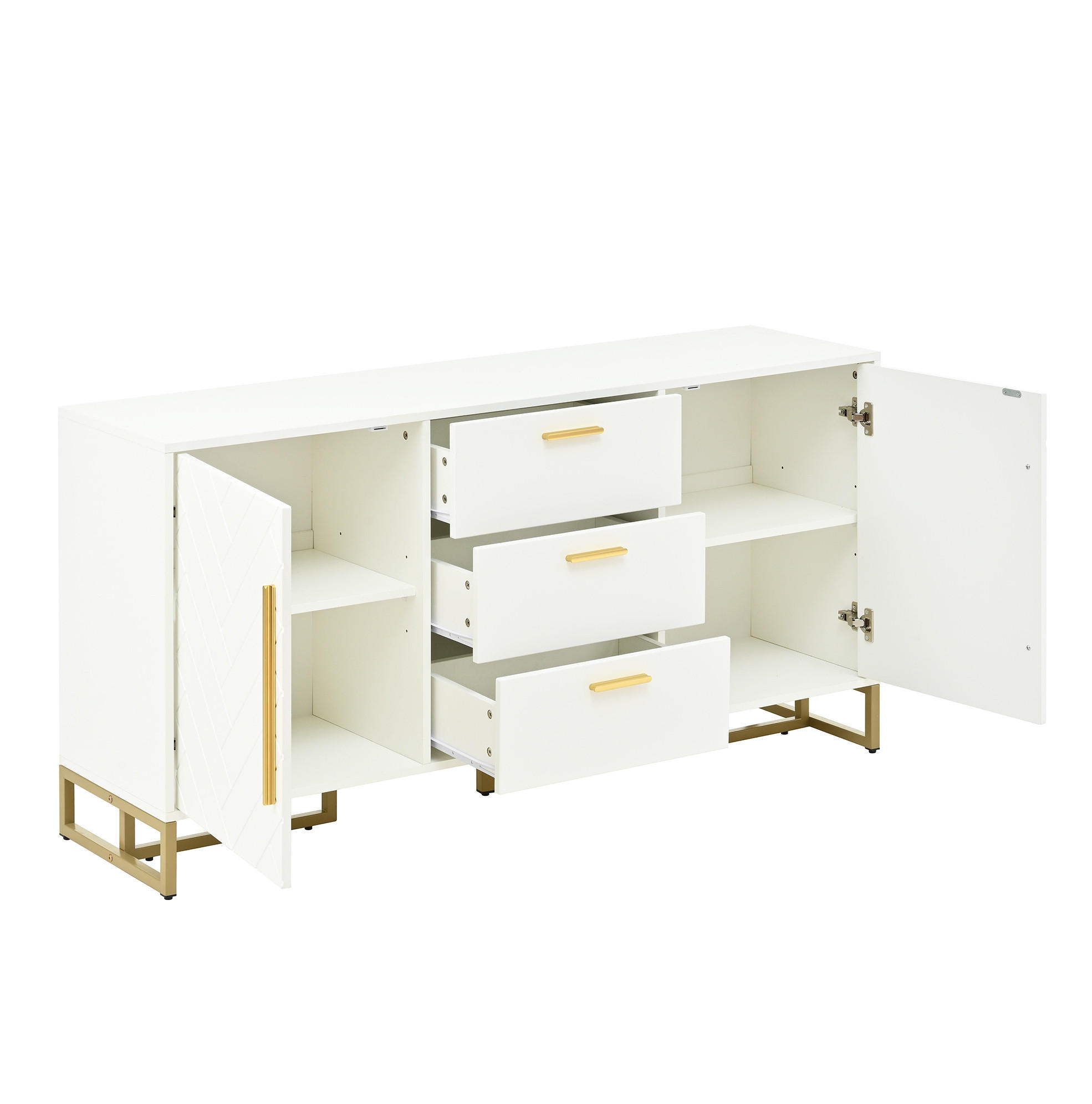 SIDEBOARD mit 2 Türen und 3 Schubladen in Weiß – modernes Design mit Fischgrätenmuster - Weiß, Holzwerkstoff (145/75/40cm) - BEAOK