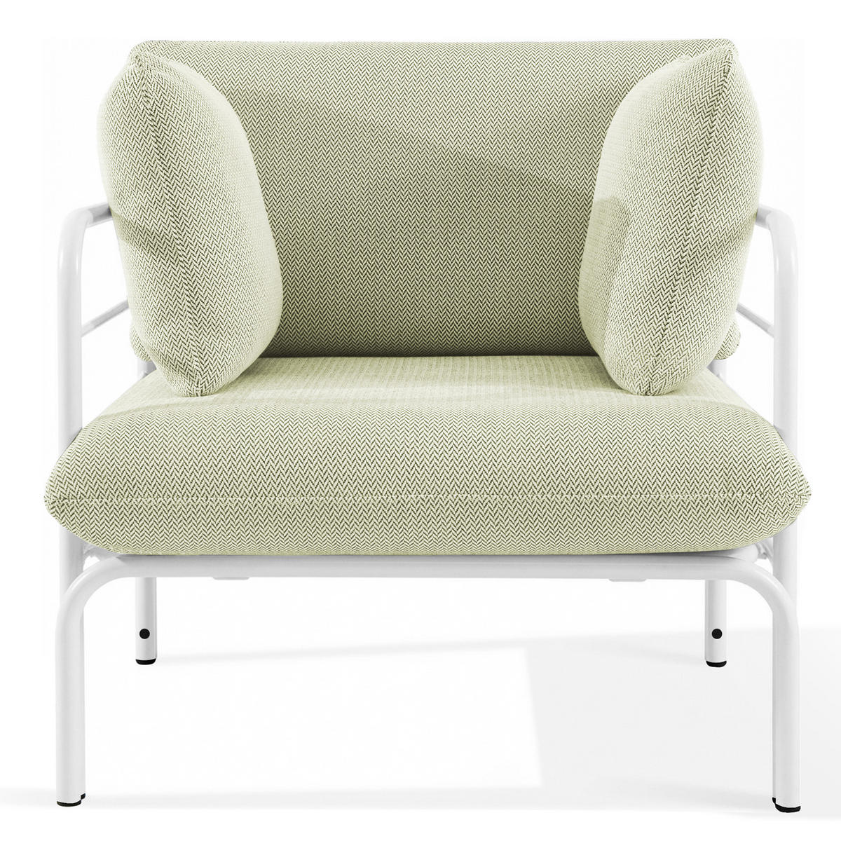 GARTENMÖBELSET RAMBE 4-tlg. 1x Tisch 2x Sessel 1x Sofa 3-Sitzer, mit Auflage, Stahlrahmen, LOFT-STIL, Weiß - Weiß/Hellgrün, Glas/Textil - KONSIMO®