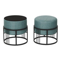 SADA STOLIČEK 2 KS Tas - černá/zelená barva, kov/kompozitní dřevo (38/38/38cm) - [en.casa]