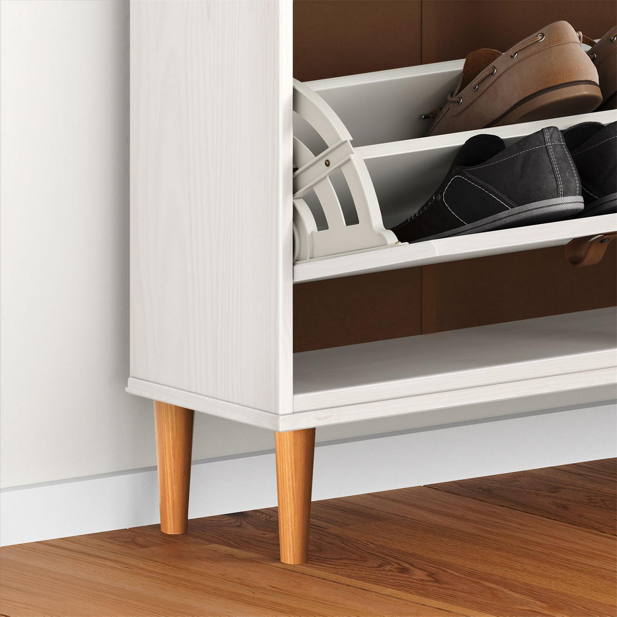 SCHUHKIPPER MIKKA weiß/Eiche - Eichefarben/Weiß, Holz (107/92/25cm) - IDIMEX