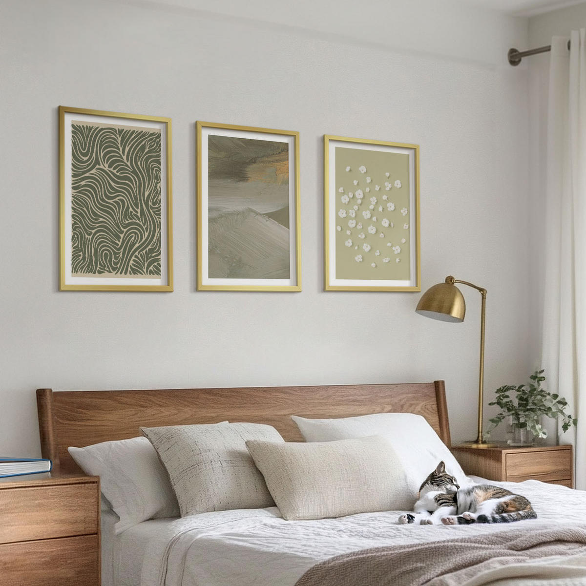 BILDER SET 3er Set - 40x60 cm Goldrahmen - Abstrakte florale Wellenmuster - Goldfarben, Kunststoff (40/60cm) - TULUP