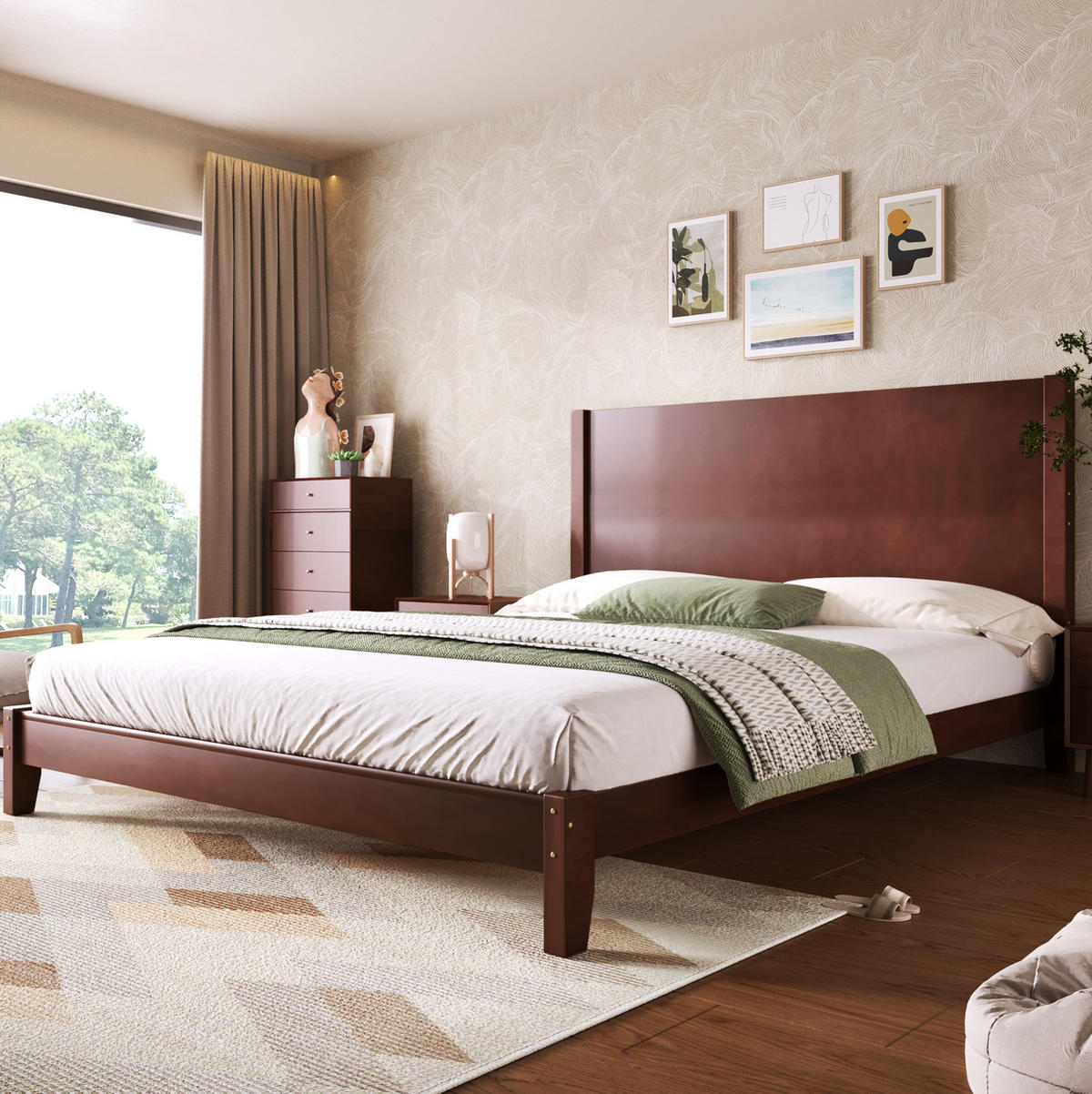 POSTEĽ 160/200 cm hnedá s čelom a roštom z MDF a preglejky - hnedá, kompozitné drevo (160/200cm) - OKWISH