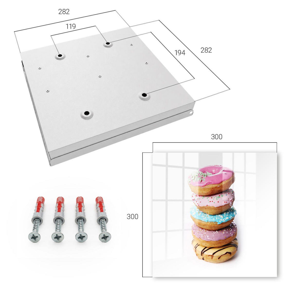 SCHLÜSSELBOX Weiß 30x30 cm – Türöffnung nach rechts - Bunte Donuts - Pink, Metall (30/30/5cm) - TULUP