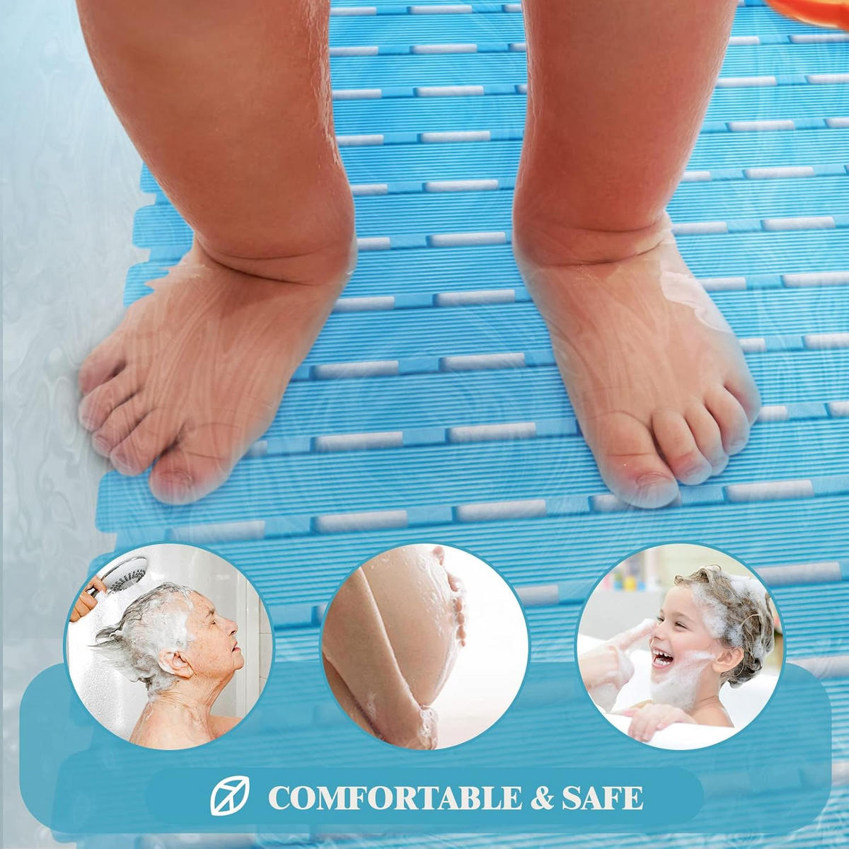 DUSCHMATTE – 40 x 70 cm – Hellblau – Rutschfest - Blau, Kunststoff (40/6cm)
