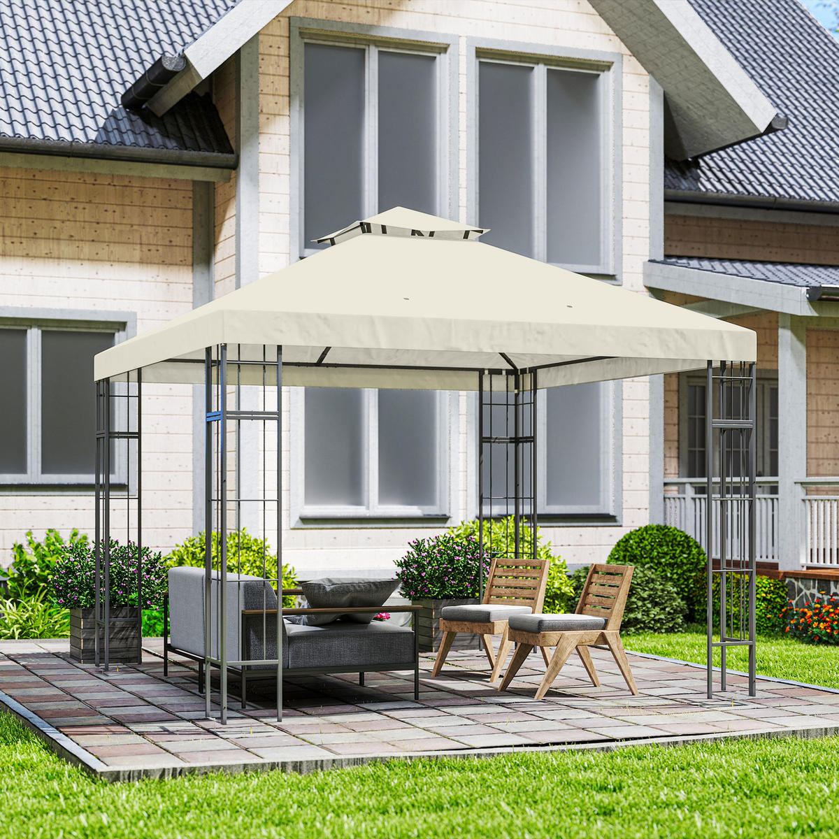 GARTEN-PAVILLON mit Doppeldach, ca. 3x3 m, Sonnenschutz - Weiß, Metall (298/279/162cm) - Outsunny