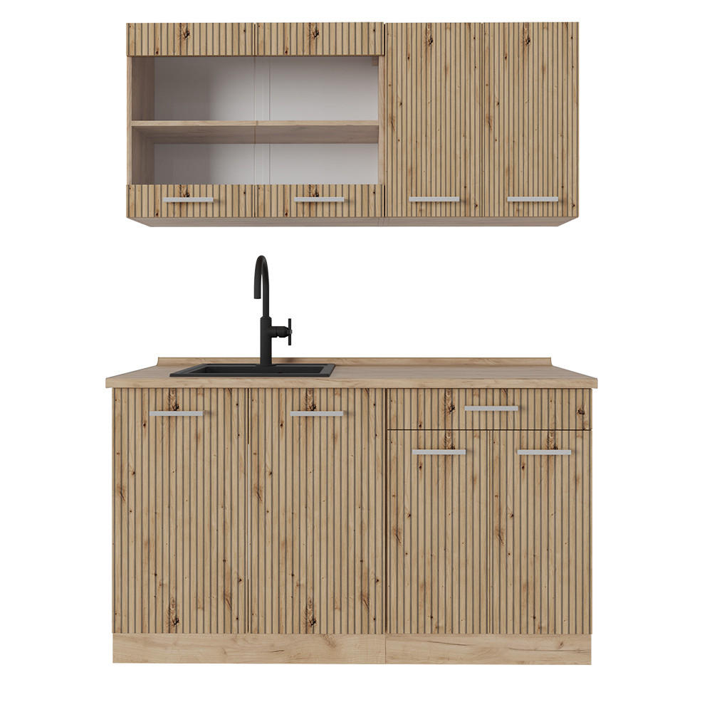 SINGLEKÜCHE R-Line Artisan-Eiche/Goldkraft Eiche 140 cm ohne AP - Eiche Wotan/Eiche Artisan, Holzwerkstoff (140/81.6/46cm) - Vicco