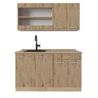 SINGLEKÜCHE R-Line Artisan-Eiche/Goldkraft Eiche 140 cm ohne AP - Honigeiche/Eiche Artisan, Holzwerkstoff (140/81.6/46cm) - Vicco