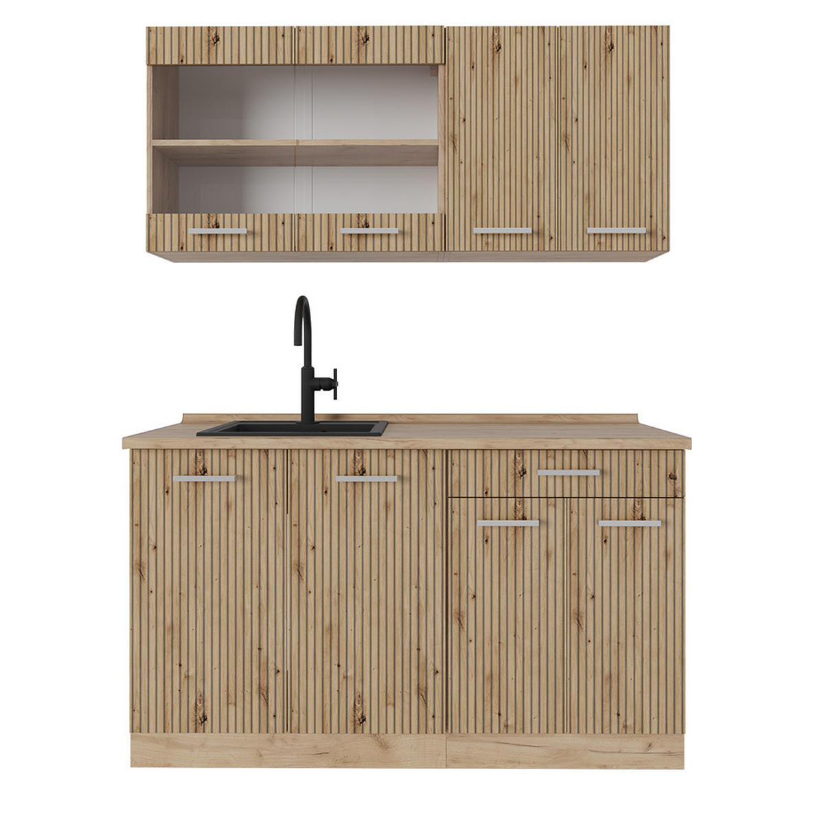 SINGLEKÜCHE R-Line Artisan-Eiche/Goldkraft Eiche 140 cm ohne AP - Honigeiche/Eiche Artisan, Holzwerkstoff (140/81.6/46cm) - Vicco