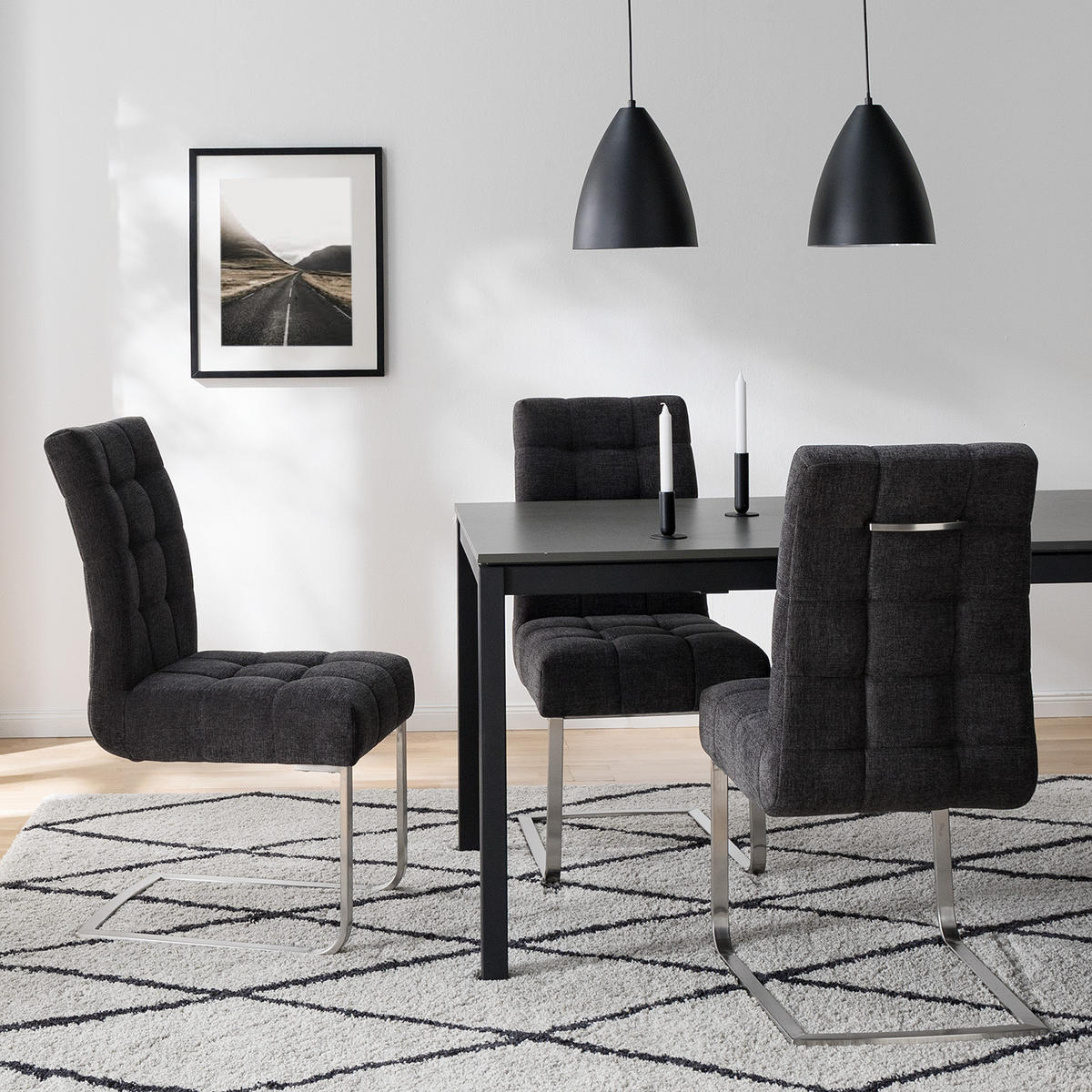 FREISCHWINGER - 2er Set - Flachgewebe / Edelstahl - Dunkelgrau/Silberfarben, Textil/Metall (48/96/64cm) - home24