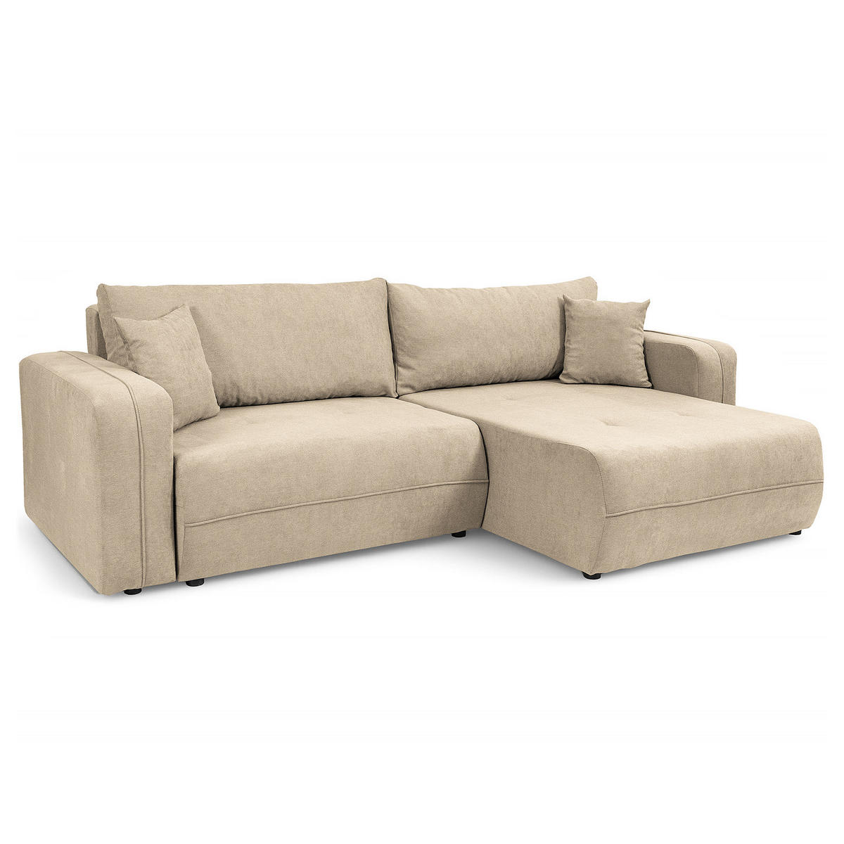 ECKSOFA mit Schlaffunktion - 244 cm - Creme/Schwarz, Kunststoff/Textil (244/145cm) - home24