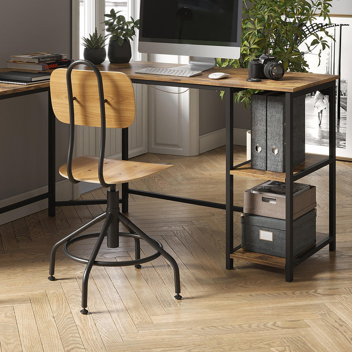 ECKSCHREIBTISCH Fyrk, Eiche rustikal/Schwarz, 138 x 138 cm - Alteiche/Schwarz, Holzwerkstoff (50/138/75cm) - Vicco