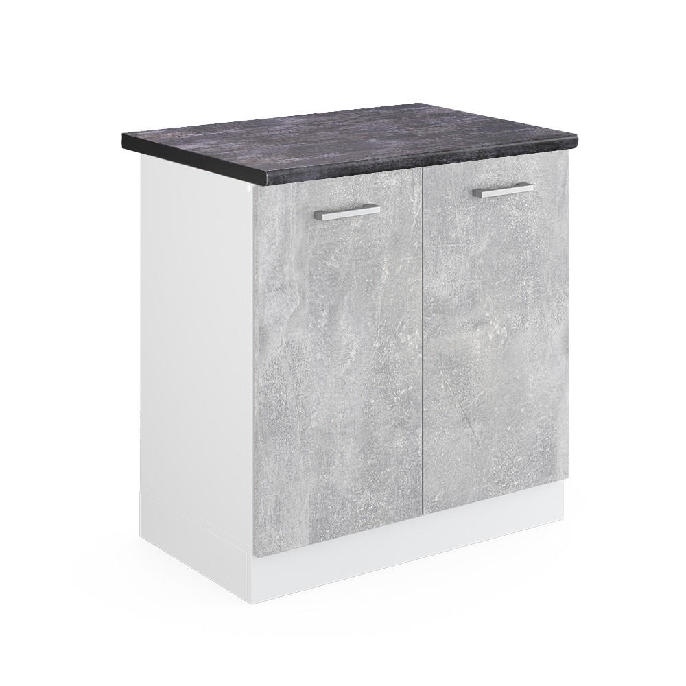 SPÜLENUNTERSCHRANK R-Line Beton 80 cm, AP Anthrazit - Schieferfarben/Weiß, Holzwerkstoff (80/81.6/60cm) - Vicco