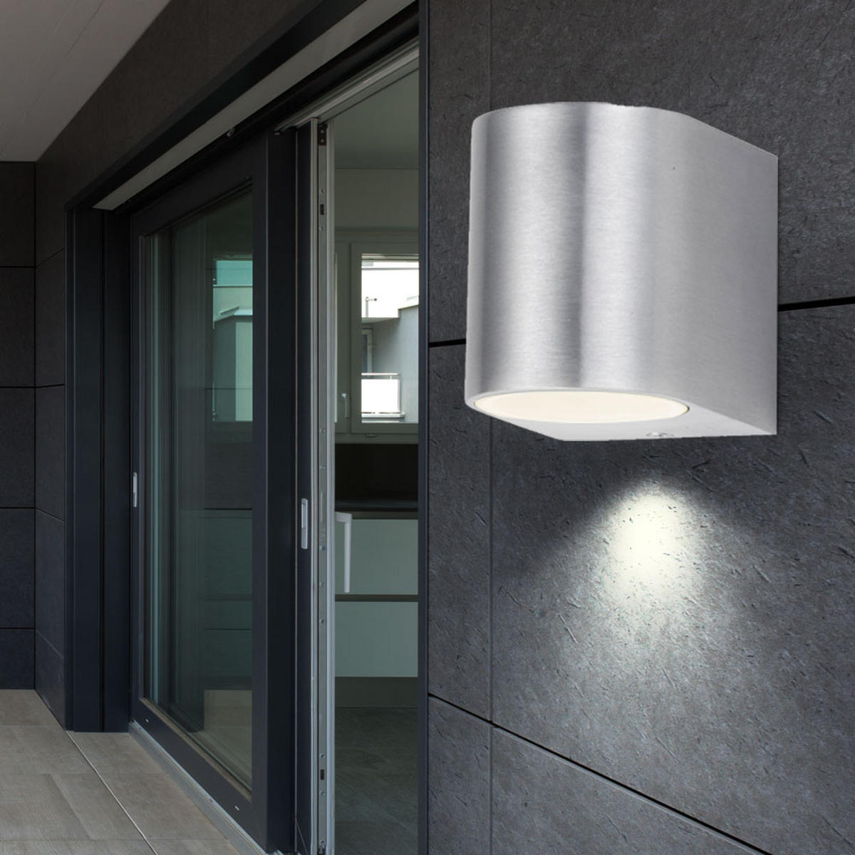 LED AUSSEN-WANDLEUCHTE Silber gebürstet - Silberfarben, Glas (7/8/9.4cm)