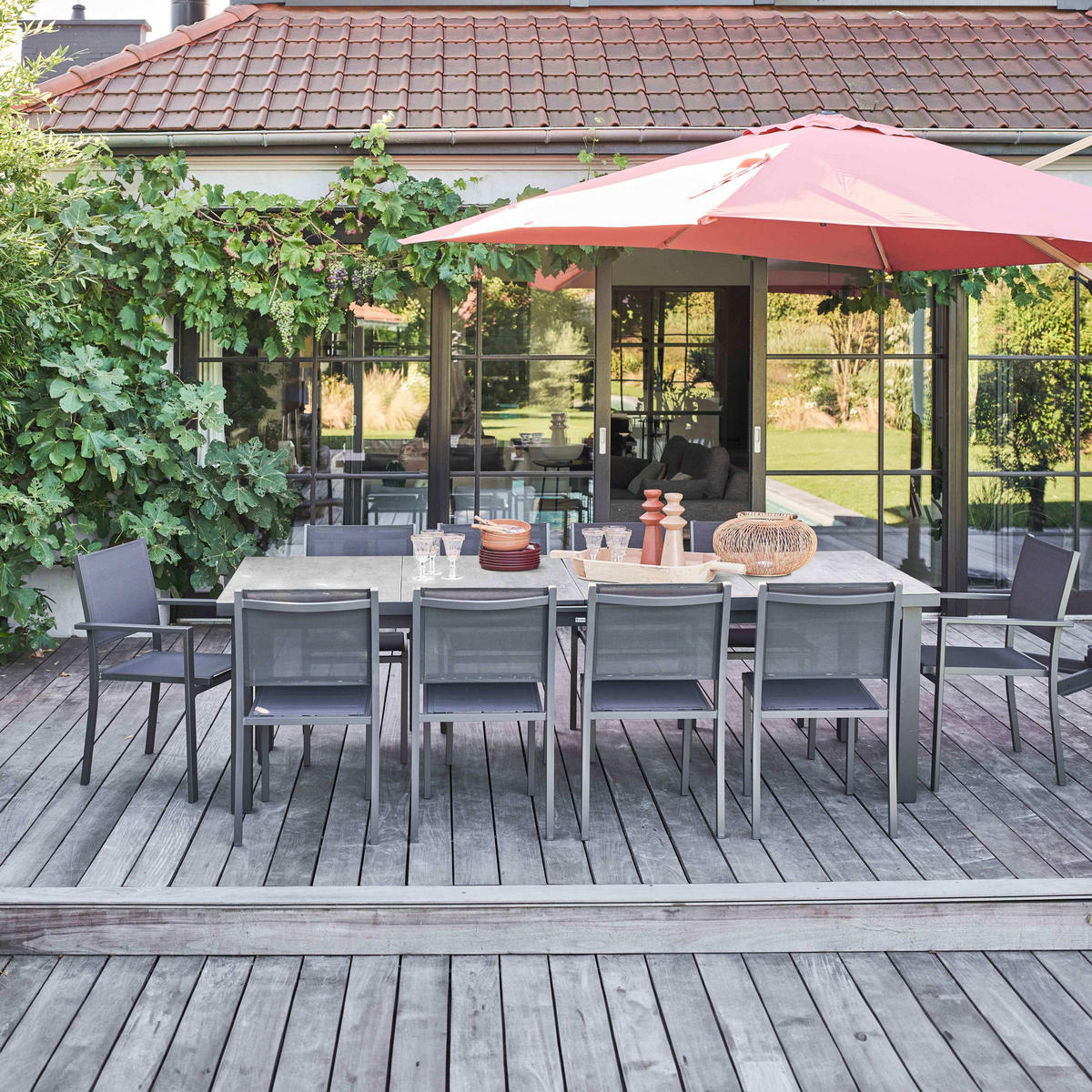 GARTENSET 11-tlg., Grau - Grau, Metall - Oviala