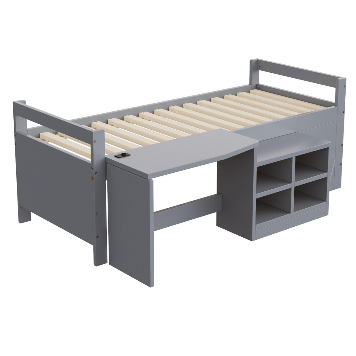 BETT mit Schreibtisch und Stauraum 90x200 cm Grau, Holz - Grau, Holzwerkstoff (90/200cm) - Beauniv