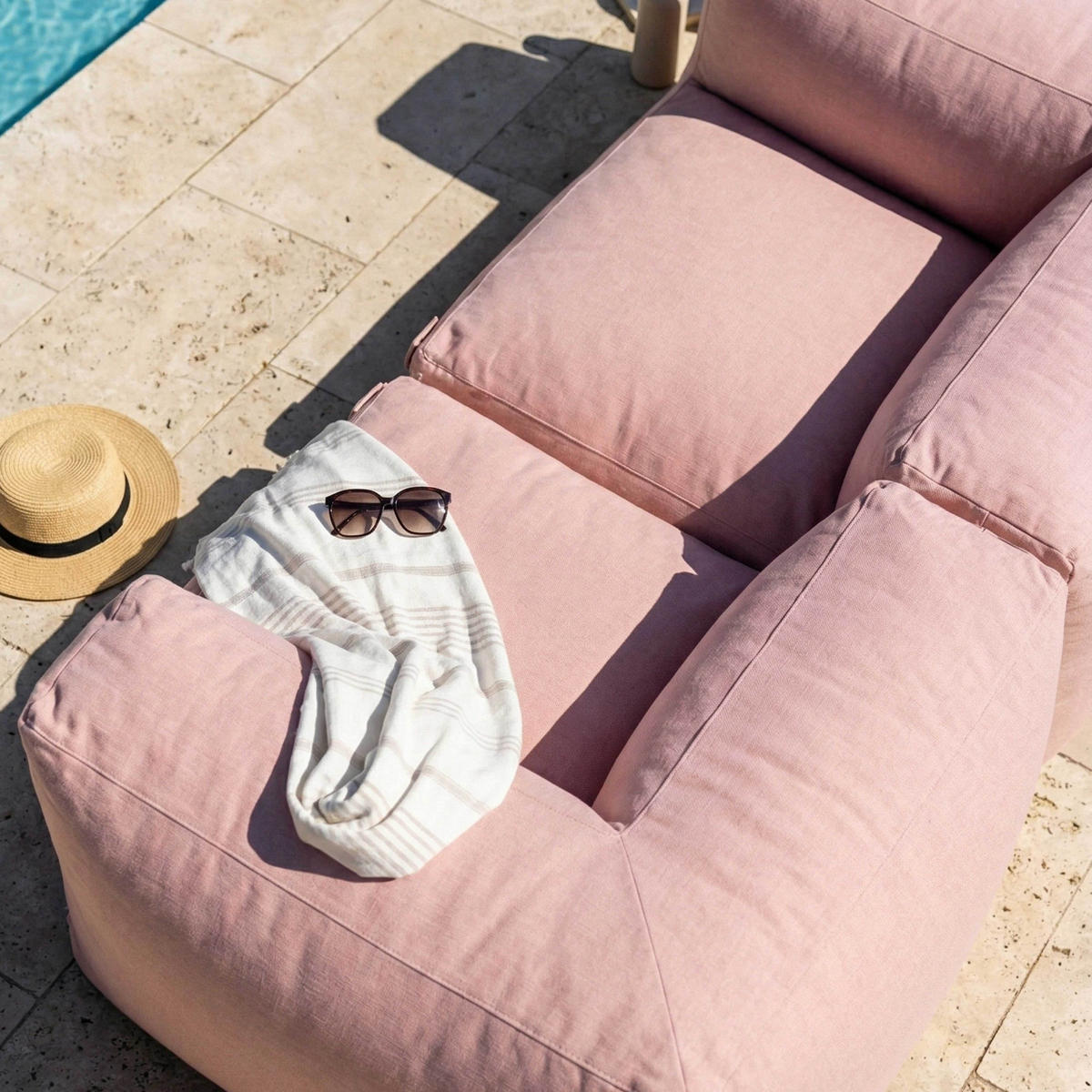 GARTENSOFA mit 2 Sitzplätzen, Puderrosa - Pink, Textil - Oviala