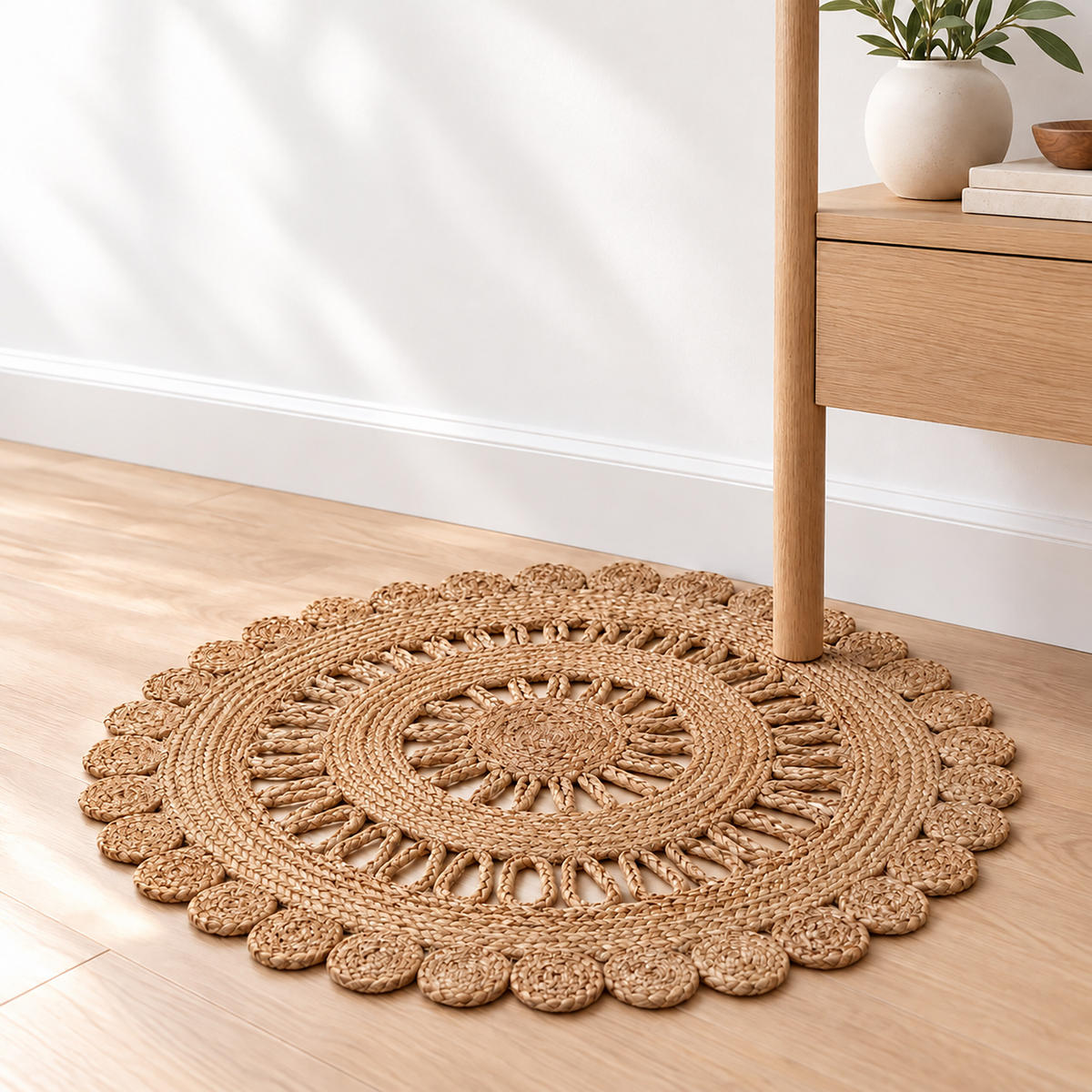 TEPIH prirodna okrugli juta ručno tkan 60 cm - boje pijeska, tekstil (60/60cm) - Relaxdays