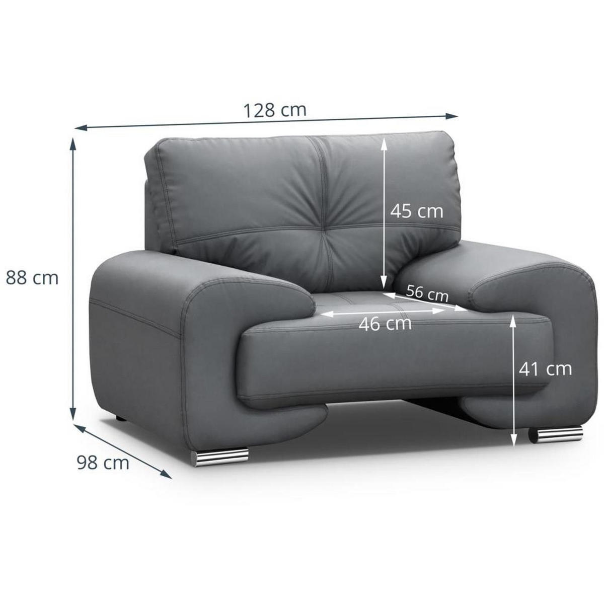 RELAXSESSEL Omega grau - Chromfarben/Grau, Leder/Metall (128/88/98cm) - Beautysofa
