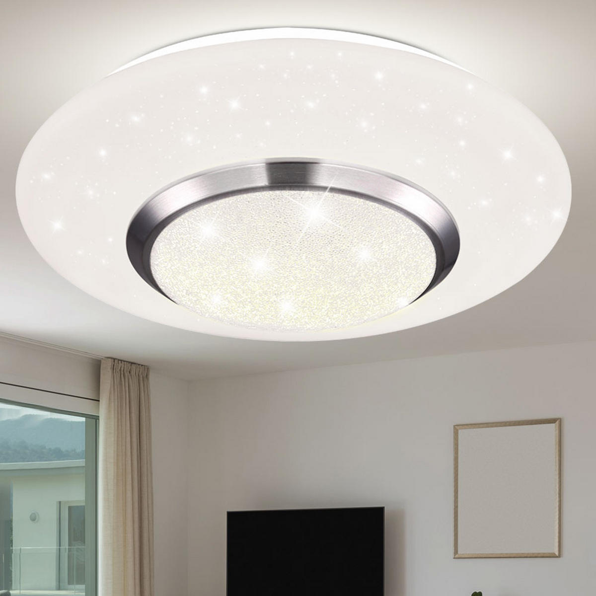 LED DECKENLEUCHTE Metall Weiß Kristalloptik CANDIDA - Weiß, Metall (34/34/8cm) - Globo Lighting