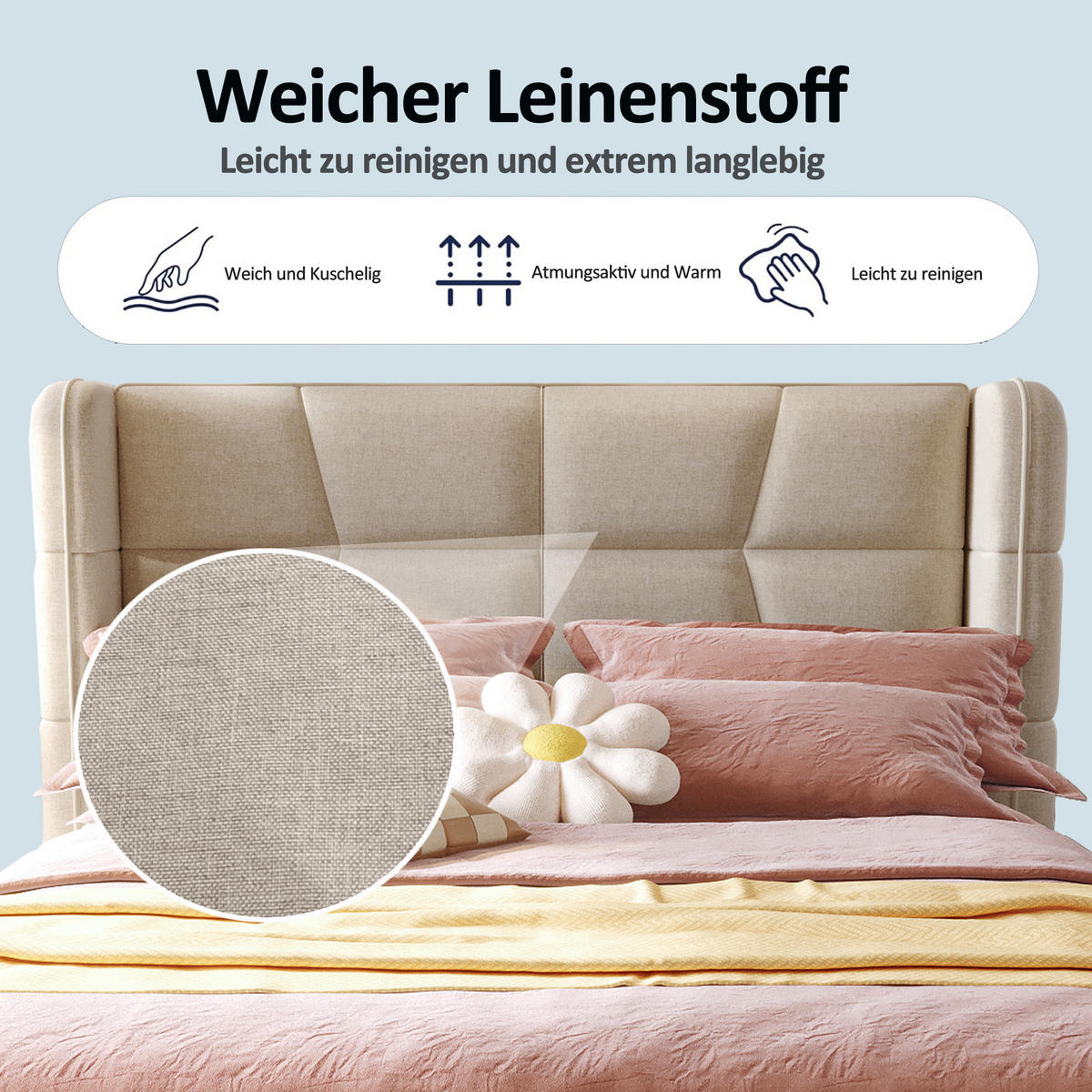 ČALOUNĚNÁ POSTEL 90/200 cm v béžové barvě s úložným prostorem ze lnu - béžová, kov/kompozitní dřevo (90/200cm) - CHICFURN