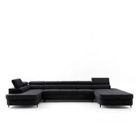 ECKSOFA U-Form PRIAM MAXI U Links mit Schlaffunktion 125x317 Velours Dunkelgrau - Dunkelgrau/Schwarz, Holz/Textil (203/91/400cm) - Muffo