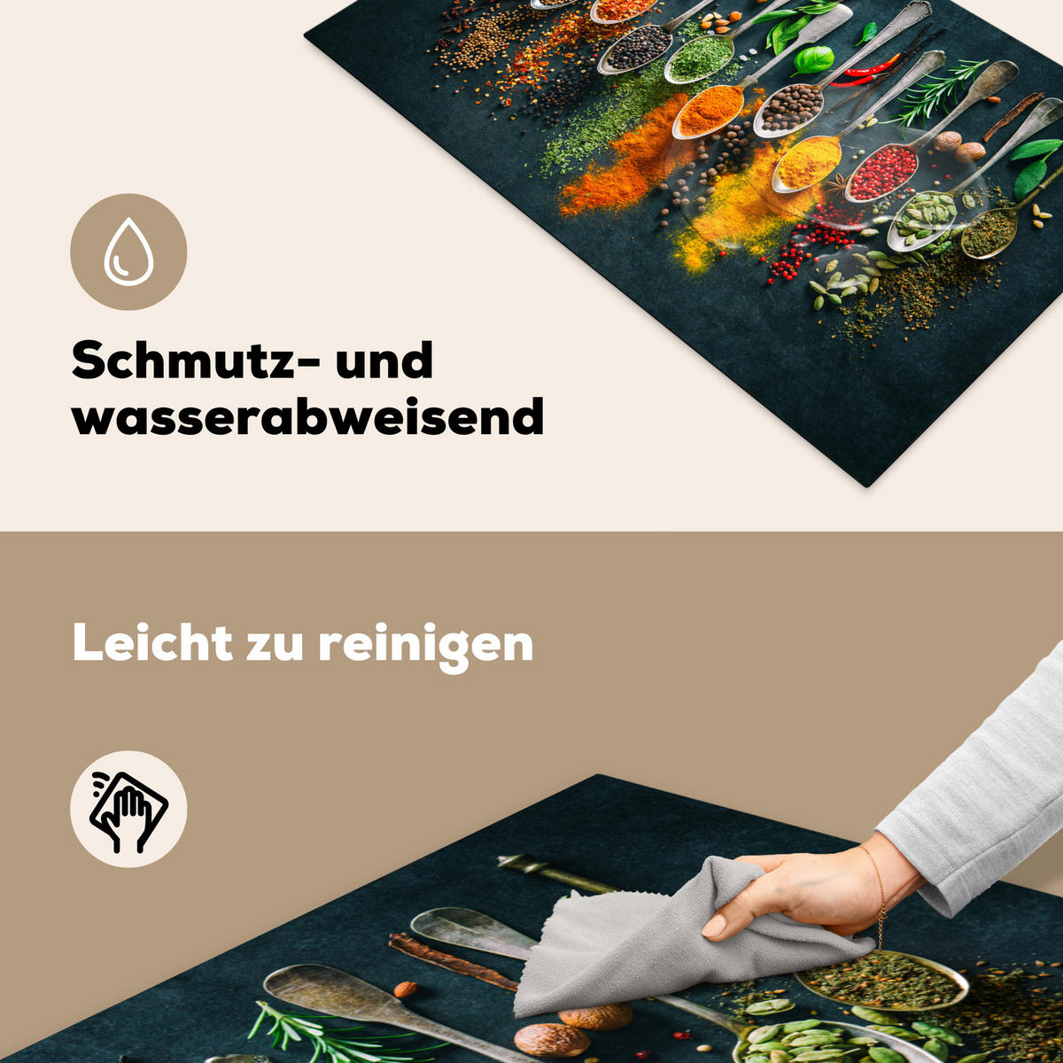 HERDABDECKPLATTE Kräuter - Gewürze - Löffel Ceranfeldabdeckung 85x52 cm - Multicolor, Kunststoff (85/52/0.2cm) - MuchoWow