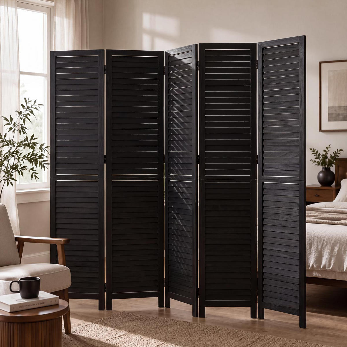 PARAVENT C30B Schwarz - Schwarz, Holz (202/180/10cm) - MCW