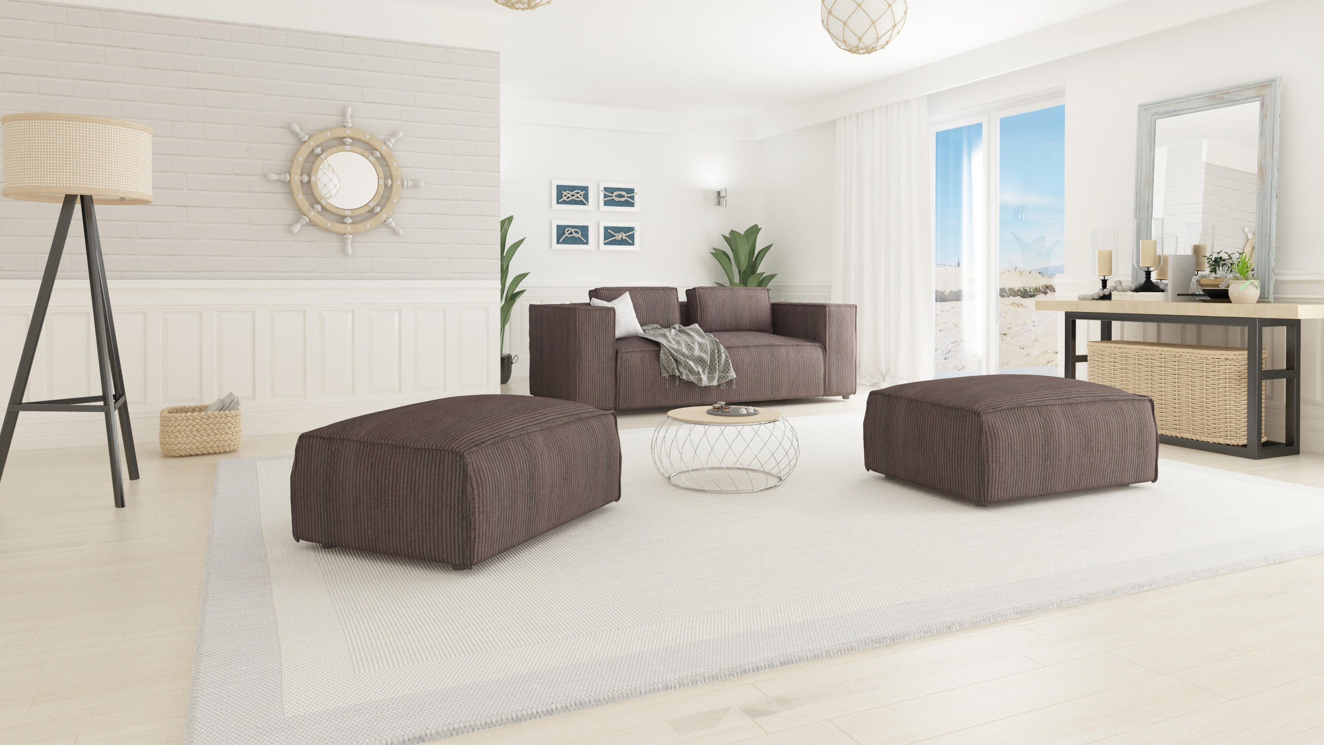 HOCKER Nova Dunkelbraun Cord - Dunkelbraun/Schwarz, Holz/Kunststoff (93/46/73cm) - S-Style Möbel