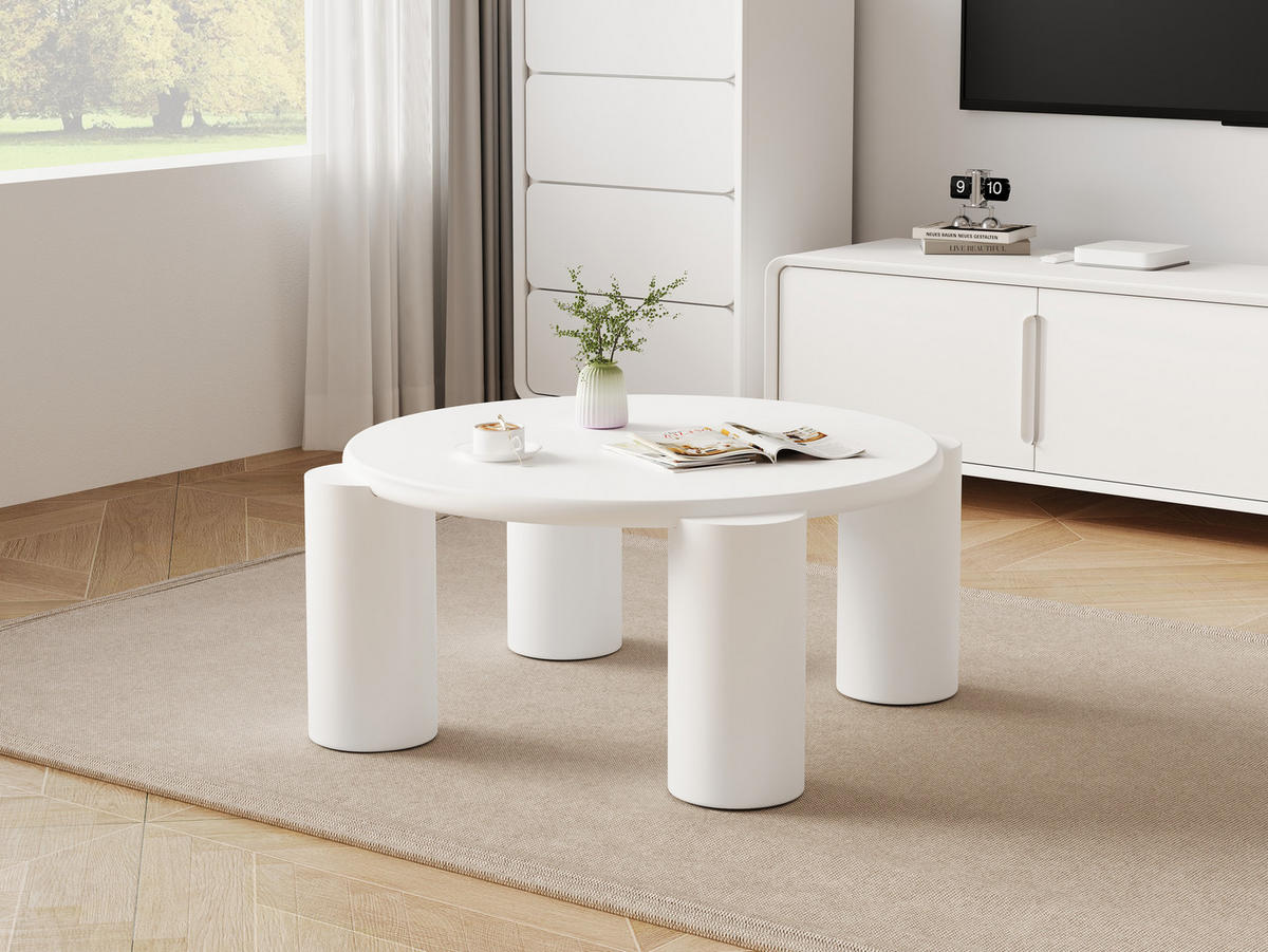 COUCHTISCH 70/70/40 cm weiß mit abgerundeten Kanten und 4 stabilen Beinen - Weiß, Holzwerkstoff (70/70/40cm) - OKWISH