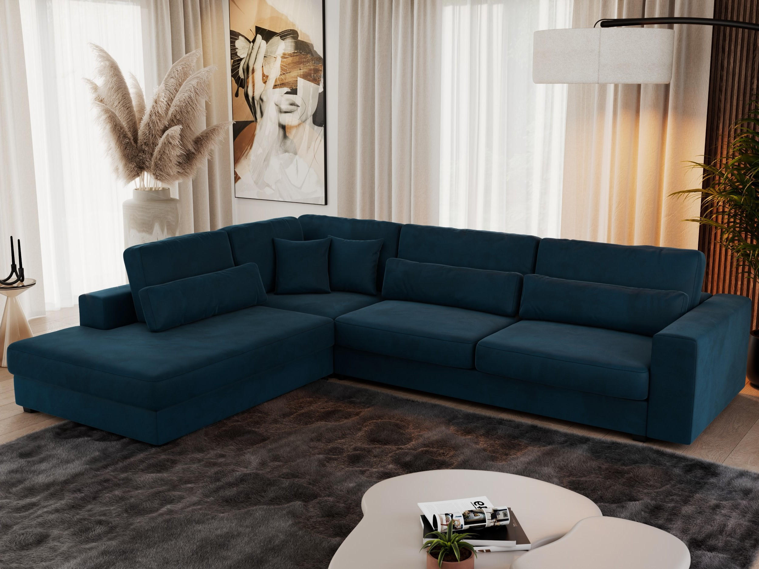 ECKSOFA Savona Dunkelblau Velvet - links - Schwarz/Dunkelblau, Kunststoff/Textil (316/249cm) - MKS