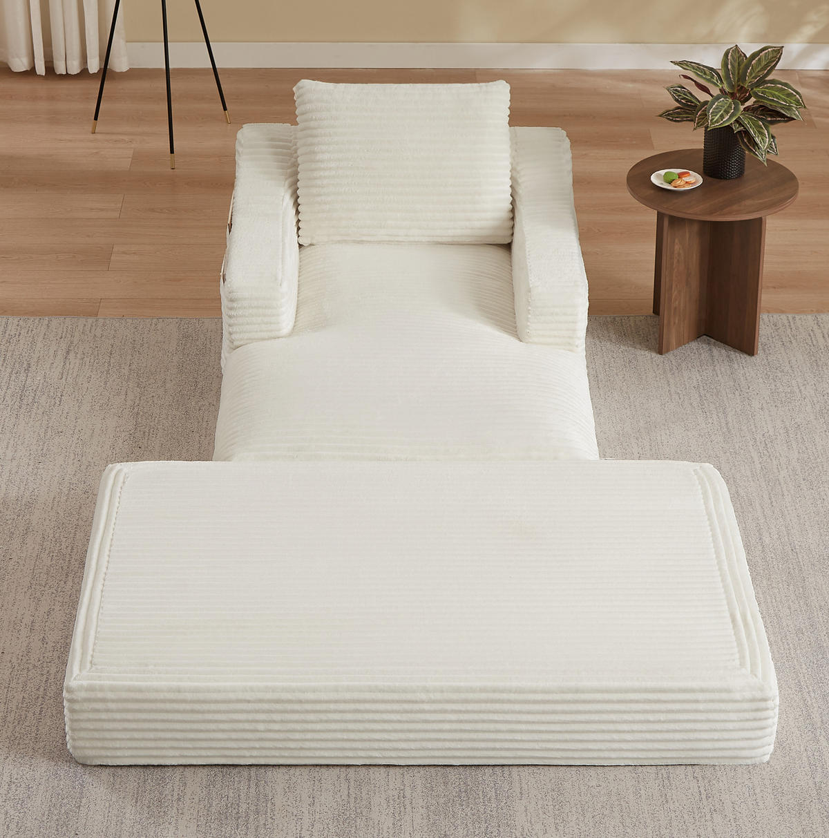 SESSEL aus Cord mit Ausziehfunktion Weiß - Weiß, Textil (162/68/100cm) - Meubliv