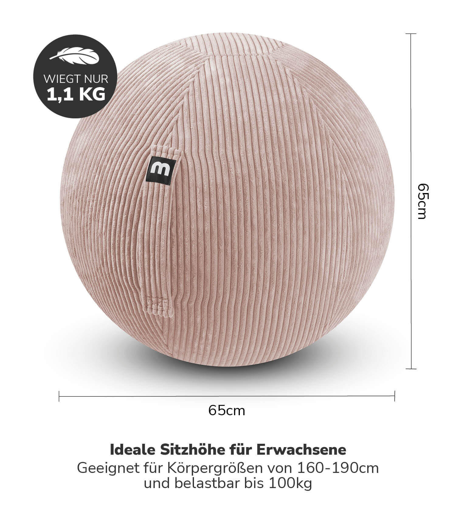 Thumbnail - Mokebo Sitzball, Pink, Textil, 65x65x65 cm, Oeko-Tex®, Wohnzimmer, Hocker, Sitzsäcke, XXL Sitzsäcke