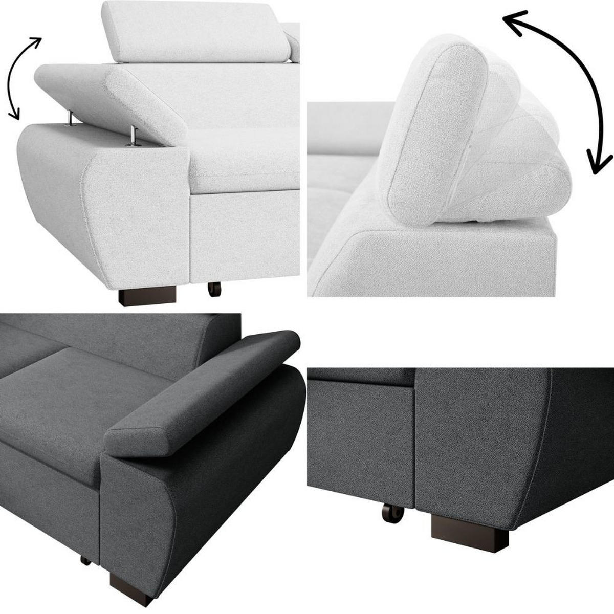 ECKSCHLAFSOFA Coco mit verstellbare Kopfstützen, dunkelgrau, links - Dunkelgrau, Textil (273/191cm) - Beautysofa