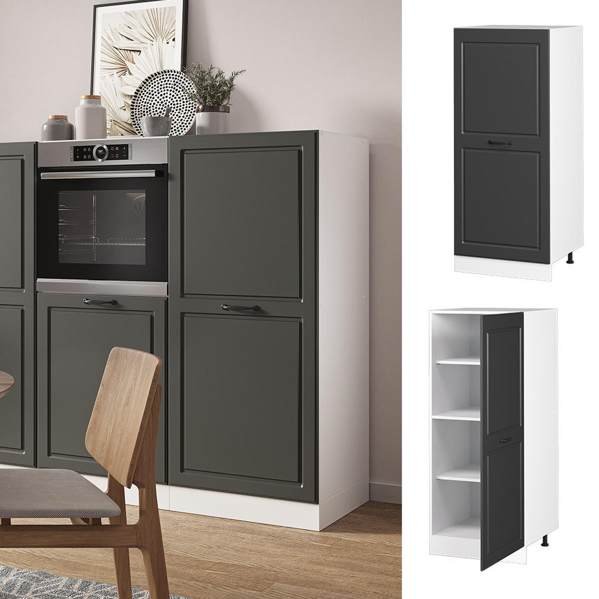 VORRATSSCHRANK R-Line Anthrazit Landhaus 60 cm - Dunkelgrau/Anthrazit, Holzwerkstoff (60/143/57cm) - Vicco