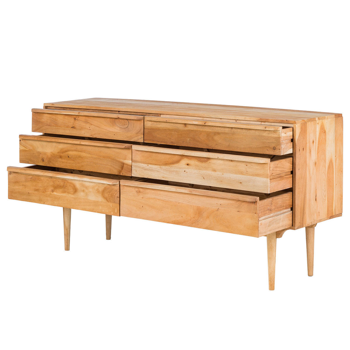 MASSIVES SIDEBOARD mit 6 Schubladen - Akazie massiv - Akaziefarben, Holz (160/80/40cm) - home24