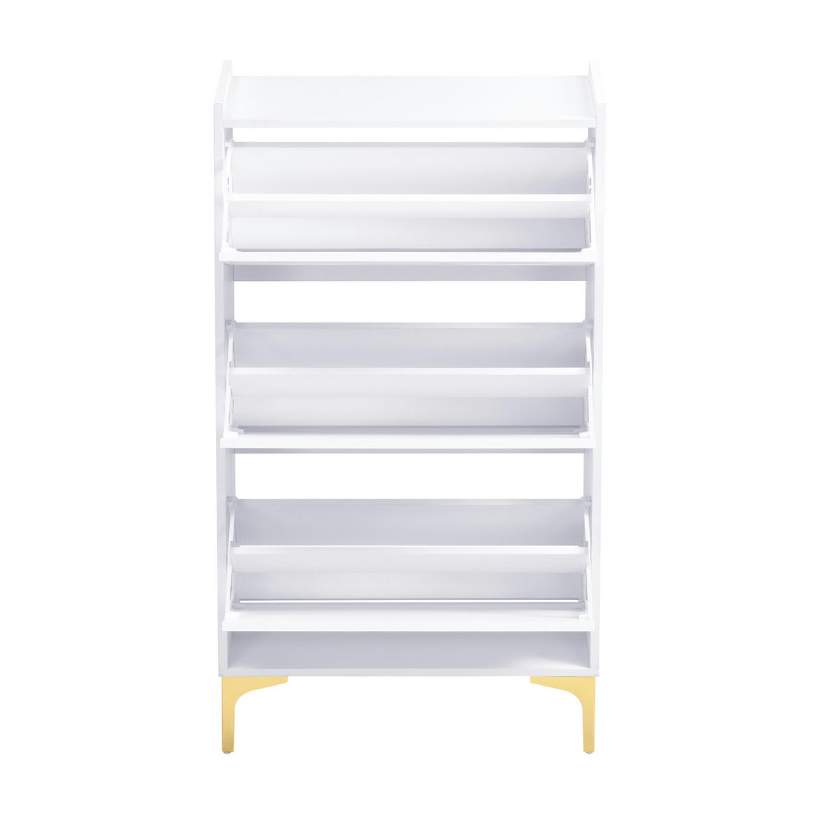 SCHUHSCHRANK 63/24/120 cm aus MDF mit 3 Klappen, staubdichtem Stauraum und goldfarbenen Metallbeinen, Weiß - Weiß, Holzwerkstoff (63/120/24cm) - Redom