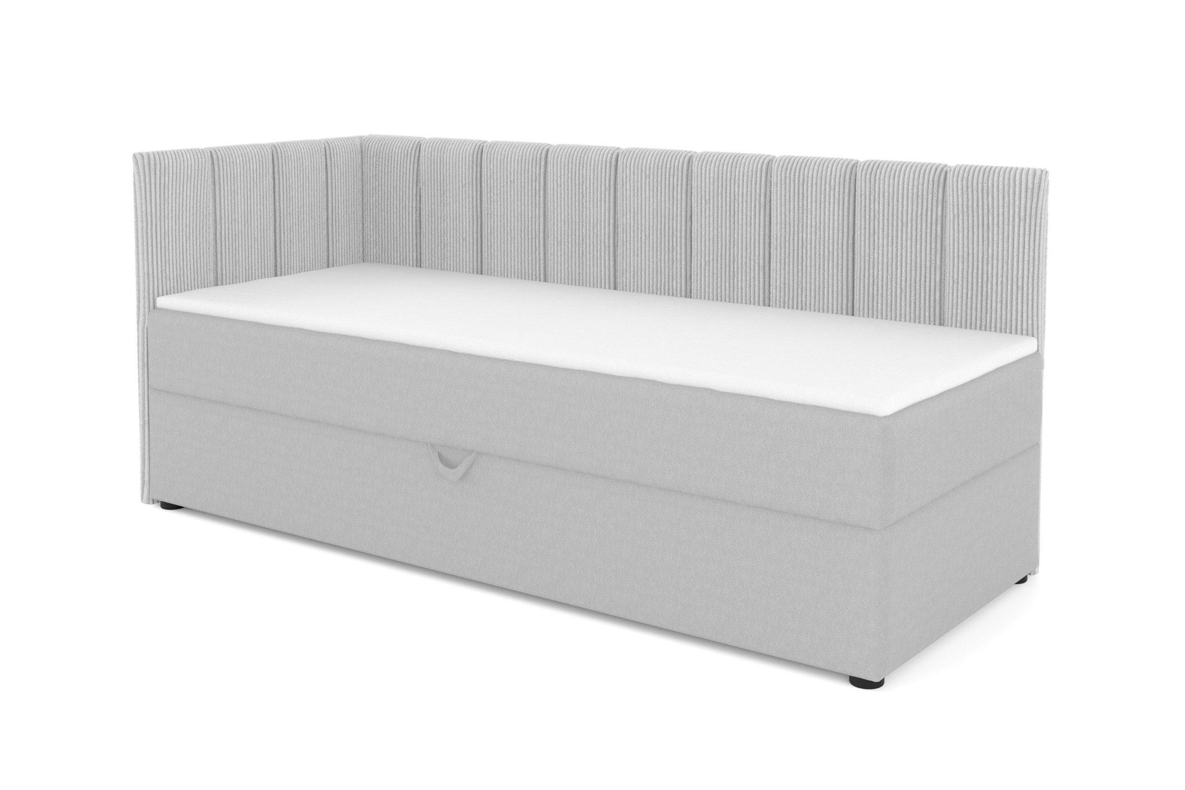 BOXBETT VIGO 90/200 cm in Cord/Velours Hellgrau H4 links - Hellgrau, Holz/Holzwerkstoff (90/200cm) - Deine Möbel 24