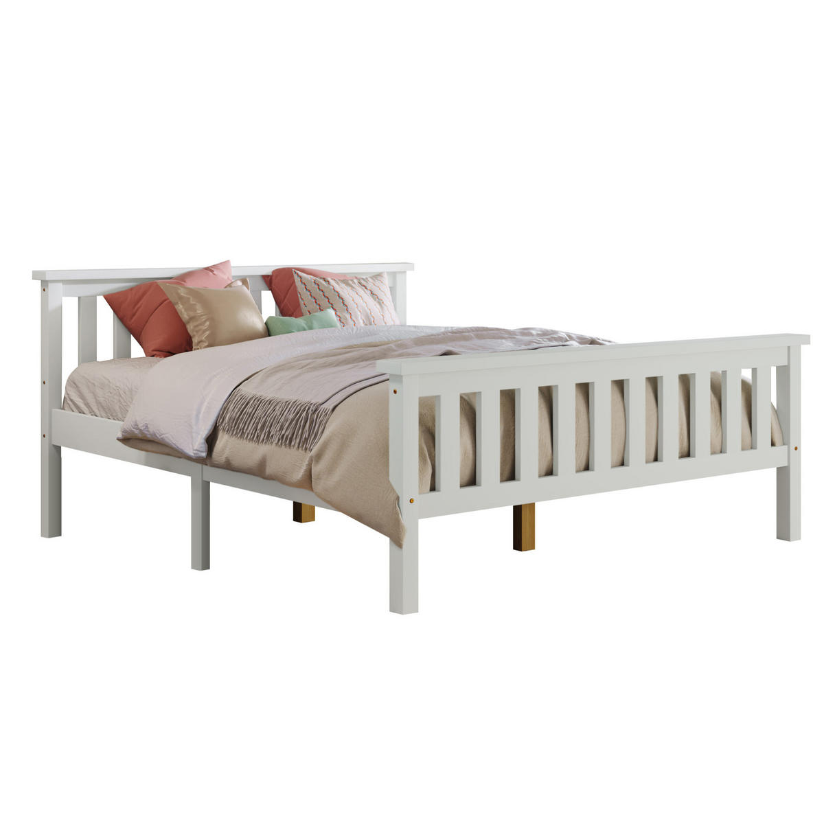 POLSTERBETT 140/200 cm mit Lattenrost,stabile Kiefer-MDF-Konstruktion, Weiß - Weiß, Holzwerkstoff (140/200cm) - Redom