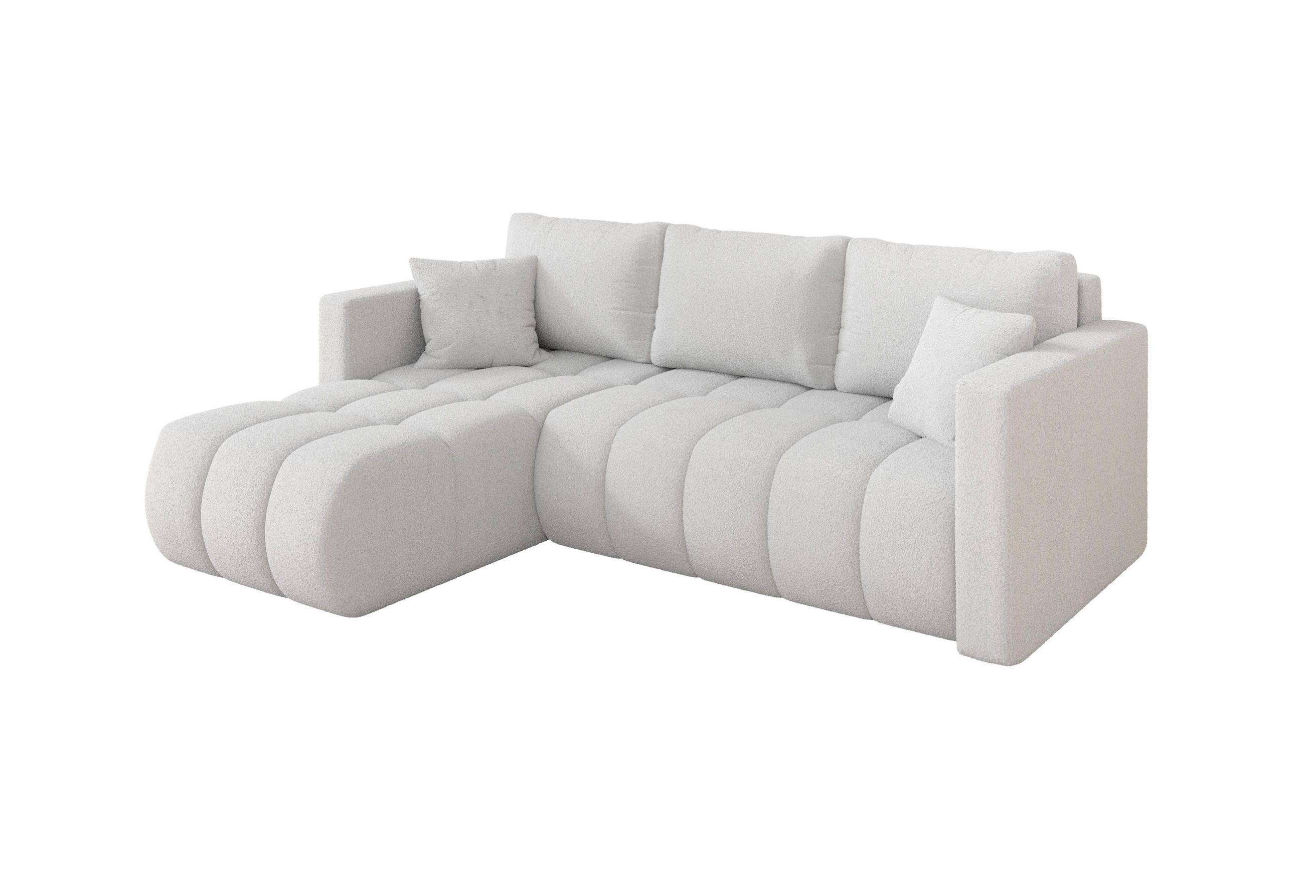 ALTDECOR ROHOVÁ SEDAČKA s funkcí spaní, otoman vlevo GARD-L 226x146x85 bílá bouclé